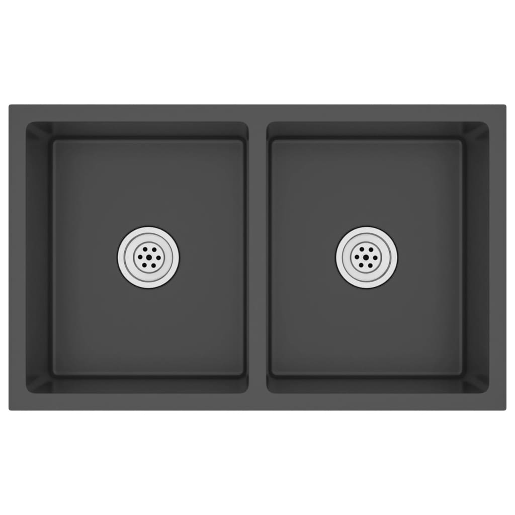 Chiuveta dubla bucatarie cu picurator, vidaXL, Otel inoxidabil, 71 x 44 x 20 cm, Argintiu