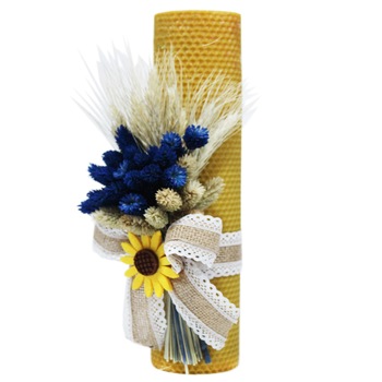 Lumanare din ceara naturala cu flori uscate si spice de grau pentru botez, 30x7 cm, REC1469 Lumanare din ceara naturala cu flori uscate si spice de grau pentru botez, 30x7 cm, REC1469