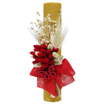 Lumanare din ceara naturala cu flori uscate si spice de grau pentru botez, 35x5 cm, REC1473 Lumanare din ceara naturala cu flori uscate si spice de grau pentru botez, 35x5 cm, REC1473