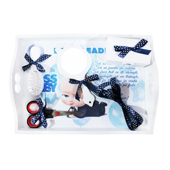 Tavita alba pentru taierea motului cu abtibild Bebe Sef si fundite bleumarin, 6 piese, tavita, foarfeca, perie, oglinda, cutiuta suvita par, fundita, REC1480 Tavita alba pentru taierea motului cu abtibild Bebe Sef si fundite bleumarin, 6 piese, tavita, foarfeca, perie, oglinda, cutiuta suvita par, fundita, REC1480