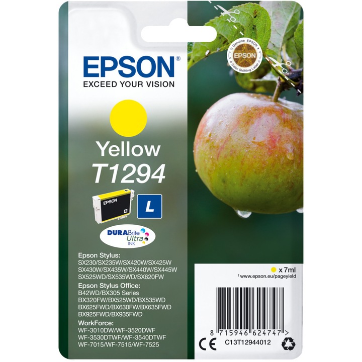 Epson Yellow T1294 tintapatron Stylus Office B42WD / Stylus Office BX305F / Stylus Office BX320FW / Stylus SX230 / Stylus SX620FW / WorkForce Pro WF-7015 / WorkForce WF-3010DW / WorkForce WF-7515 / WorkForce WF-7525, 545 oldal, C13T12944011