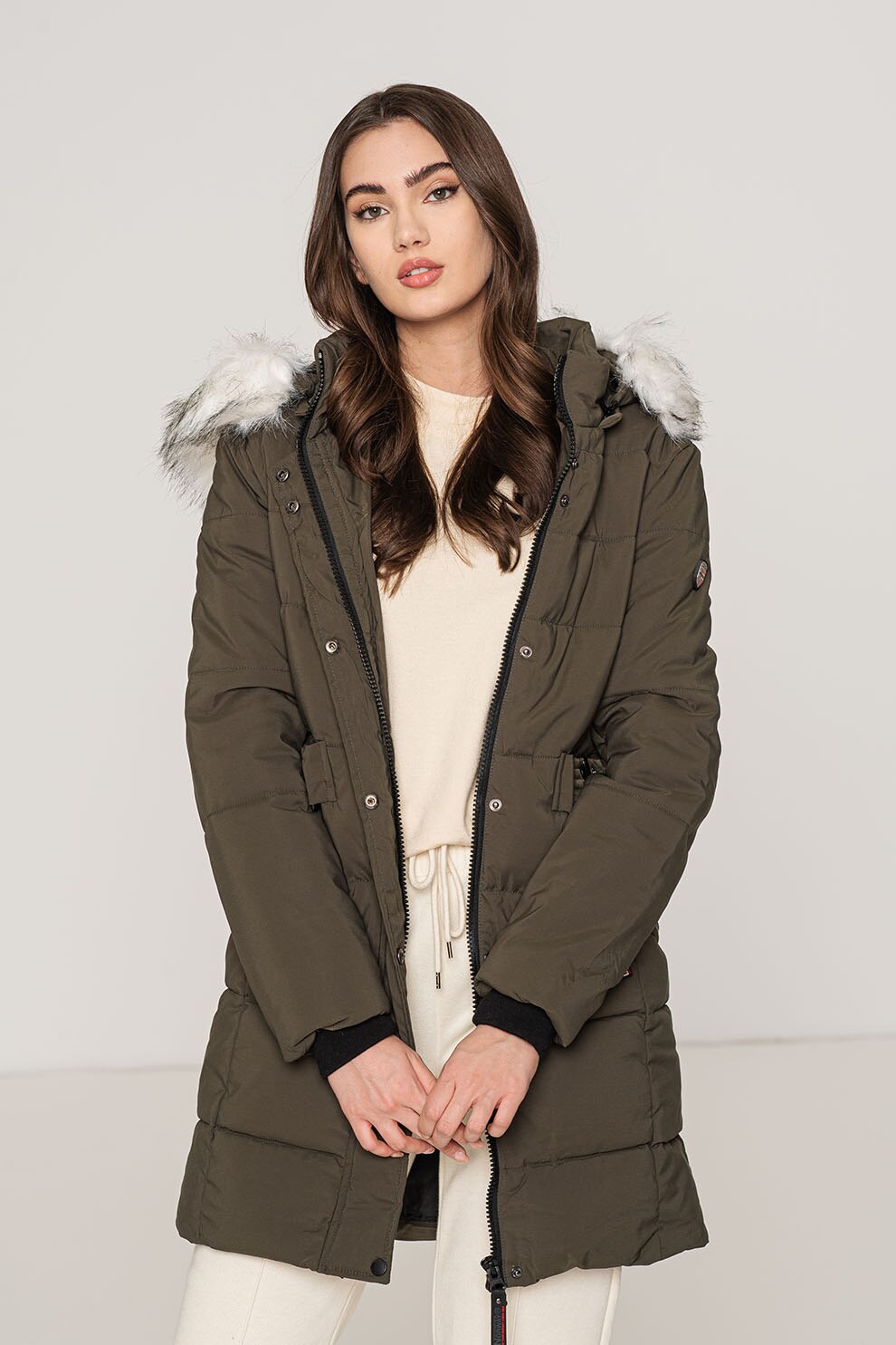 Geographical Norway, Geaca parka cu vatelina si gluga Berte, verde sparanghel