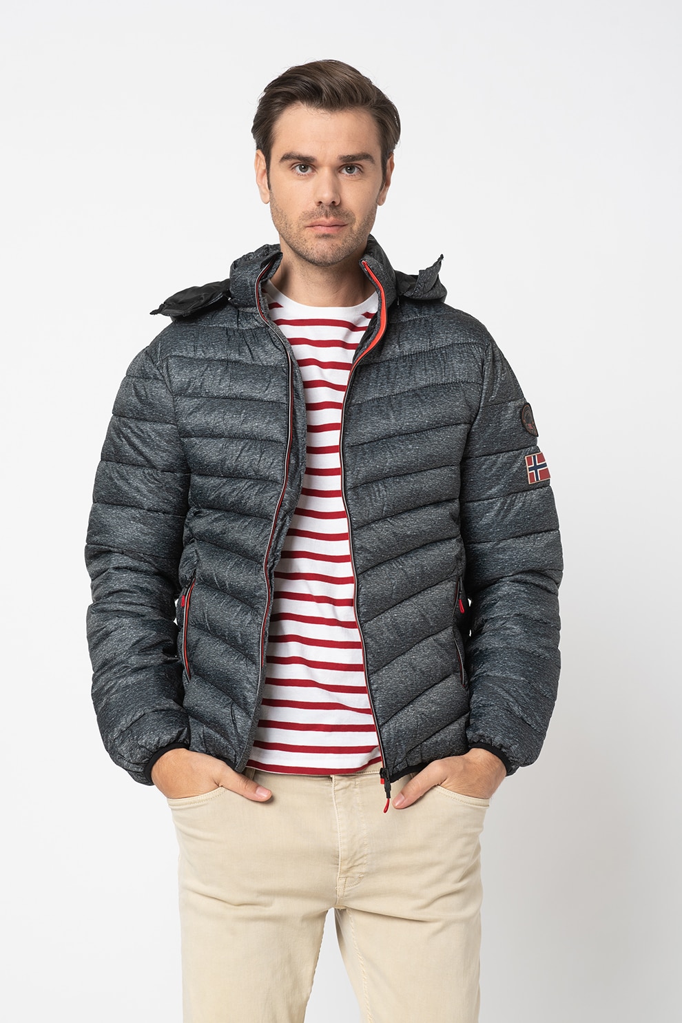 Geographical Norway, Geaca cu gluga si aspect matlasat Dylan, Gri, L