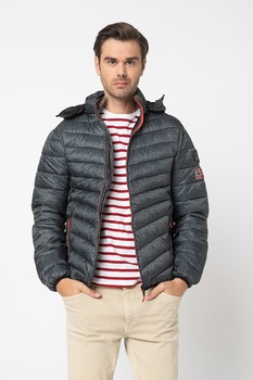 Geographical Norway, Geaca cu gluga si aspect matlasat Dylan, Gri, L Geographical Norway, Geaca cu gluga si aspect matlasat Dylan, Gri, L