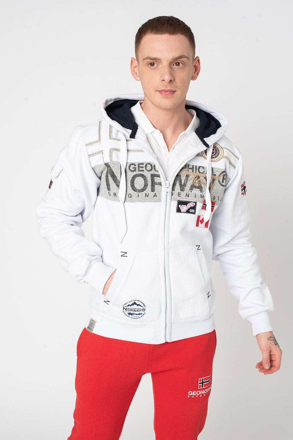Geographical Norway, Hanorac cu logo brodat Garadock, Alb