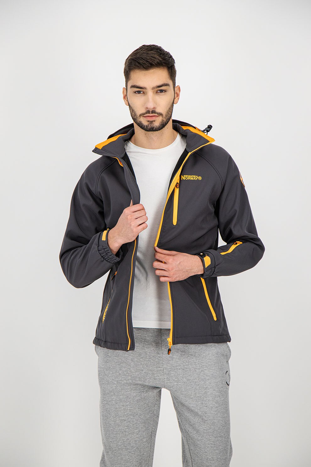 Geographical Norway, Jacheta usoara cu buzunare multiple cu fermoar Texico, Gri inchis/Oranj