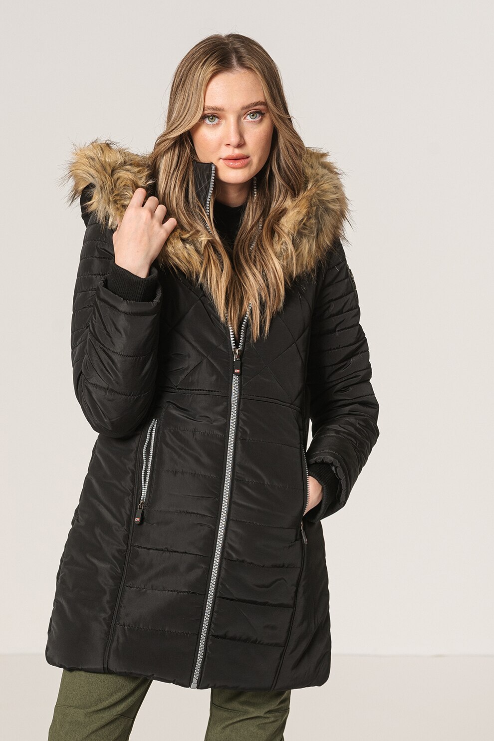 Geographical Norway, Geaca cu gluga si garnitura de blana sintetica Cerise, Negru, M