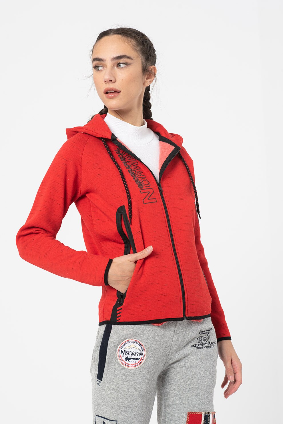 Geographical Norway, Hanorac cu fermoar si detalii contrastante Getincelle, Rosu vermilion