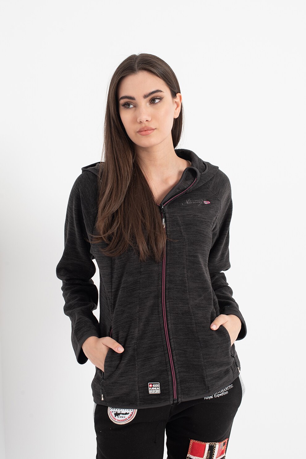 Geographical Norway, Hanorac din fleece cu fermoar si buzunare laterale Talweg, Negru