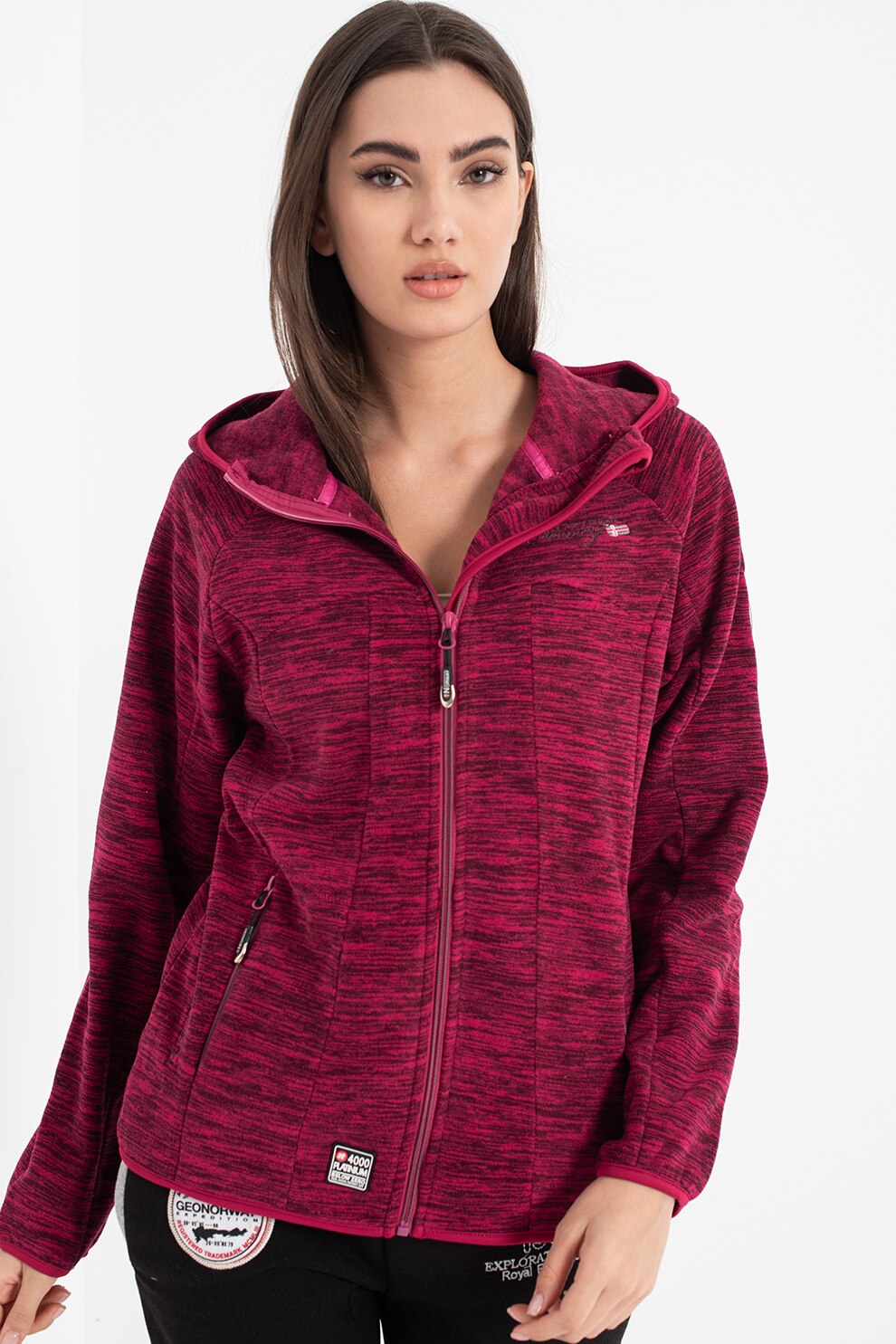 Geographical Norway, Hanorac din fleece cu fermoar si buzunare laterale Talweg, mov melange
