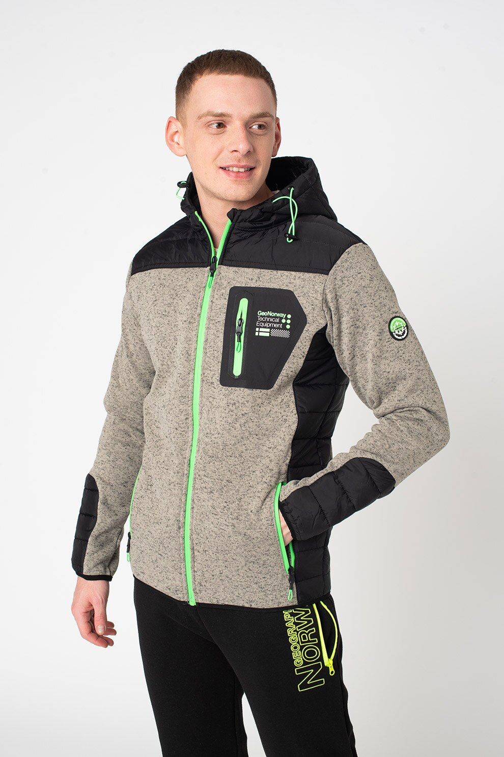 Geographical Norway, Hanorac cu fermoar si segmente matlasate Twigy, Gri melange/Negru