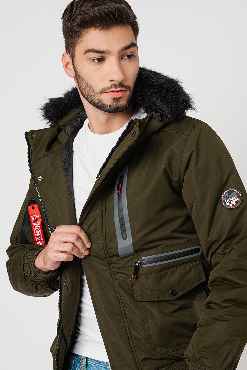 Geographical Norway, Geaca cu blana sintetica Dorade, Verde feriga/Gri