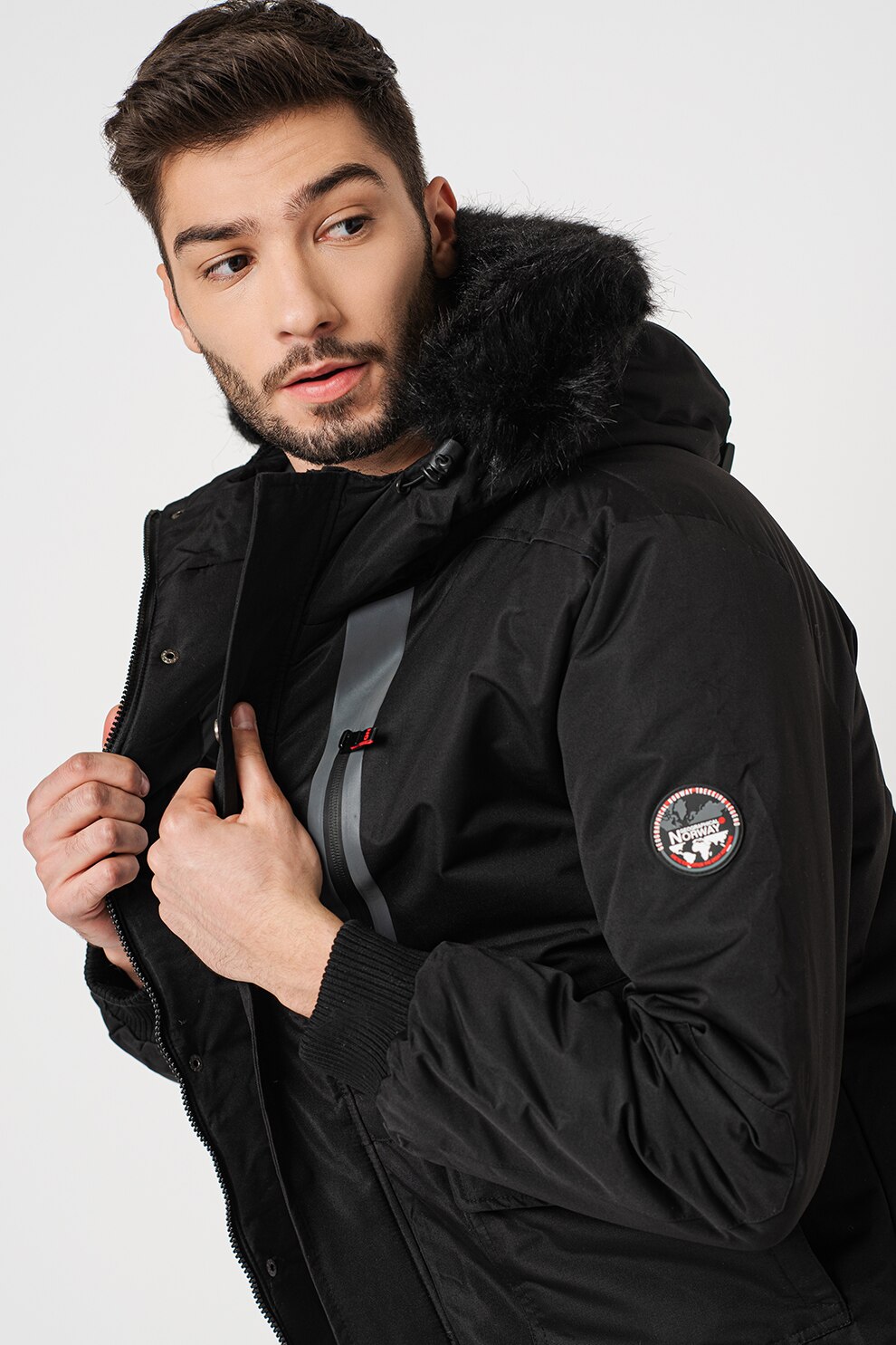 Geographical Norway, Geaca cu blana sintetica Dorade, Negru/Gri