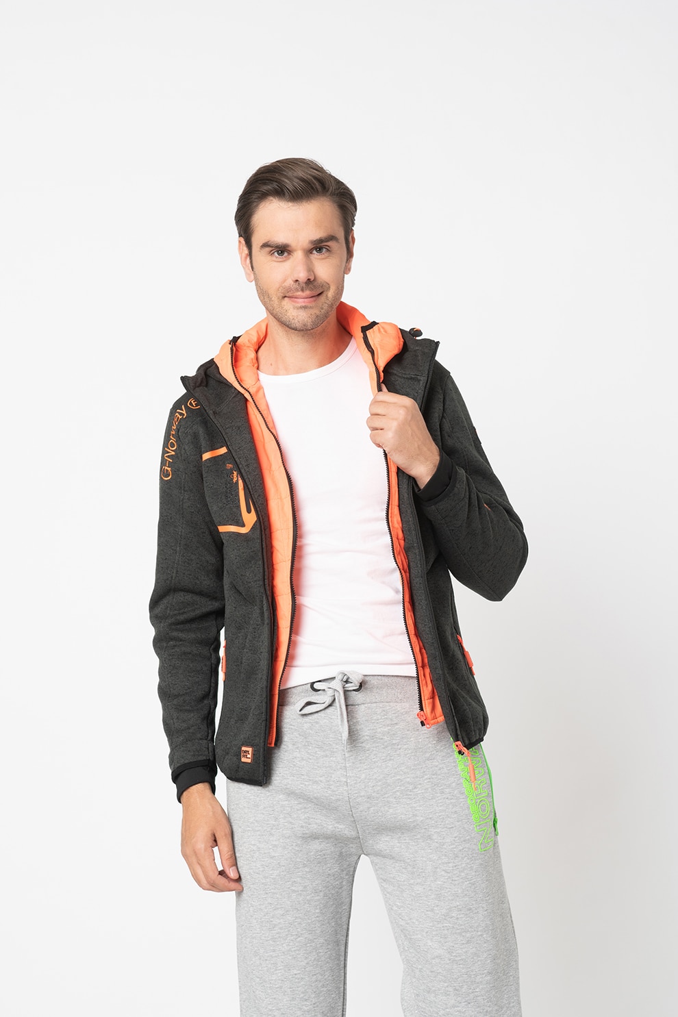 Geographical Norway, Hanorac tricotat cu garnituri matlasate Usidor, Verde forest, 2XL