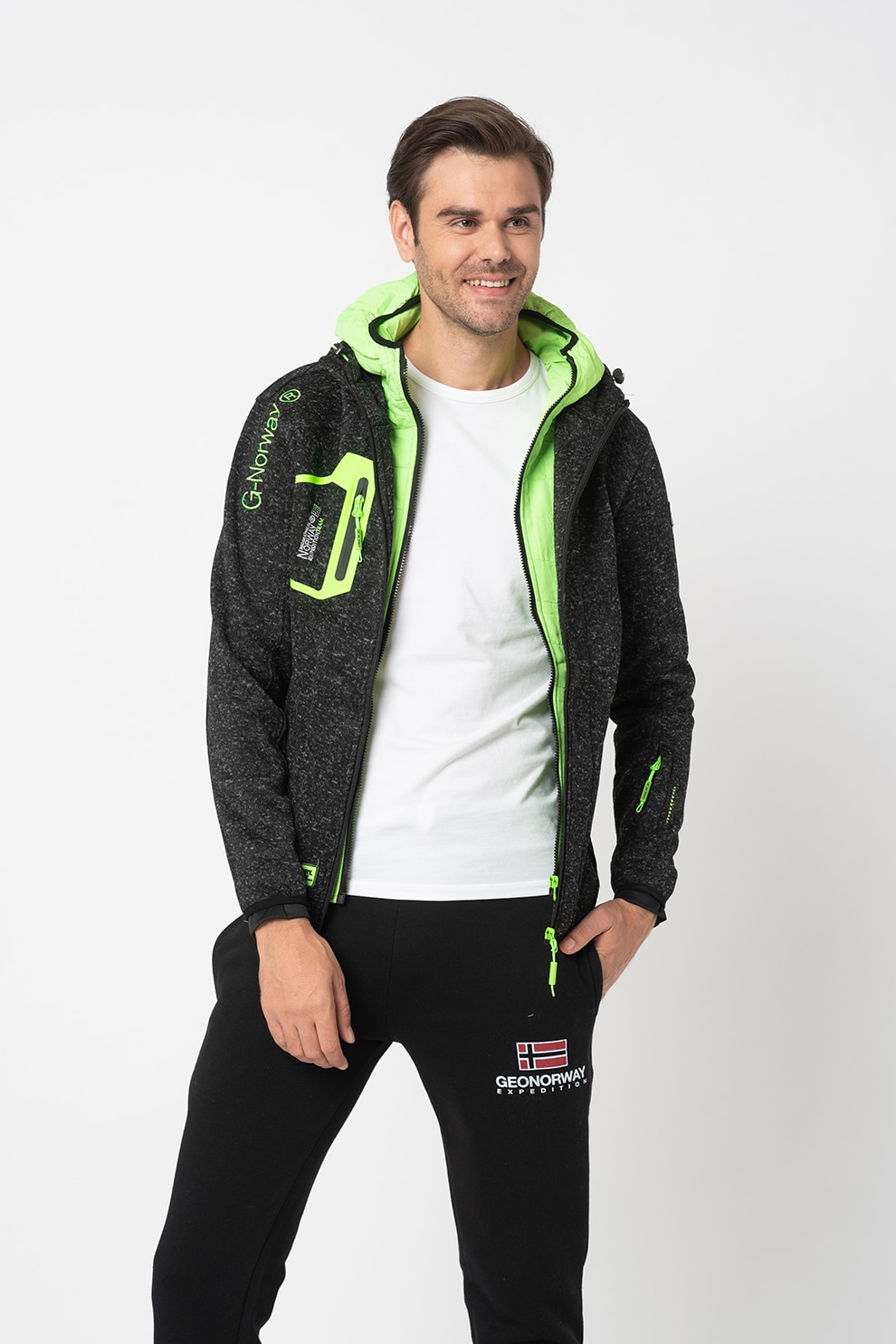 Geographical Norway, Hanorac tricotat cu garnituri matlasate Usidor, Negru melange