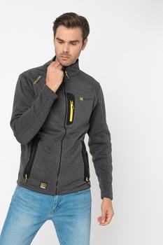 Geographical Norway, Cardigan cu fermoar si logo brodat Trampoline, Gri inchis Geographical Norway, Cardigan cu fermoar si logo brodat Trampoline, Gri inchis