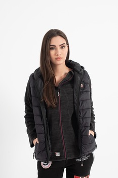 Geographical Norway, Vesta cu vatelina si gluga Volantis, Negru Geographical Norway, Vesta cu vatelina si gluga Volantis, Negru