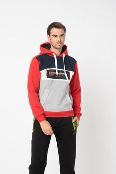 Geo Norway, Hanorac cu model colorblock si imprimeu logo Golem, Rosu/Alb/Bleumarin Geo Norway, Hanorac cu model colorblock si imprimeu logo Golem, Rosu/Alb/Bleumarin