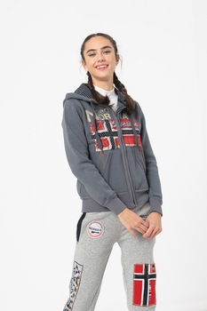 Geo Norway, Hanorac cu fermoar si imprimeu logo Fralotte, gri cenusa, rosu Geo Norway, Hanorac cu fermoar si imprimeu logo Fralotte, gri cenusa, rosu