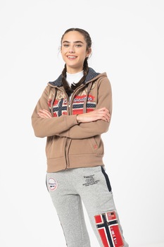 Geo Norway, Hanorac cu fermoar si imprimeu logo Fralotte, Taupe Geo Norway, Hanorac cu fermoar si imprimeu logo Fralotte, Taupe