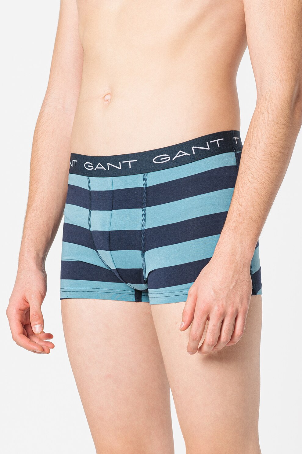 Gant, Set de boxeri cu banda logo in talie - 3 perechi, Albastru petrol/verde aquamarin