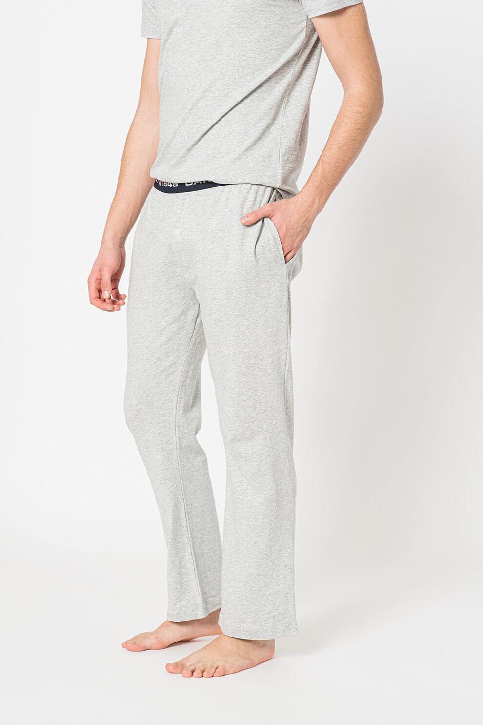 Gant, Pantaloni de pijama din bumbac cu banda logo in talie, Gri deschis