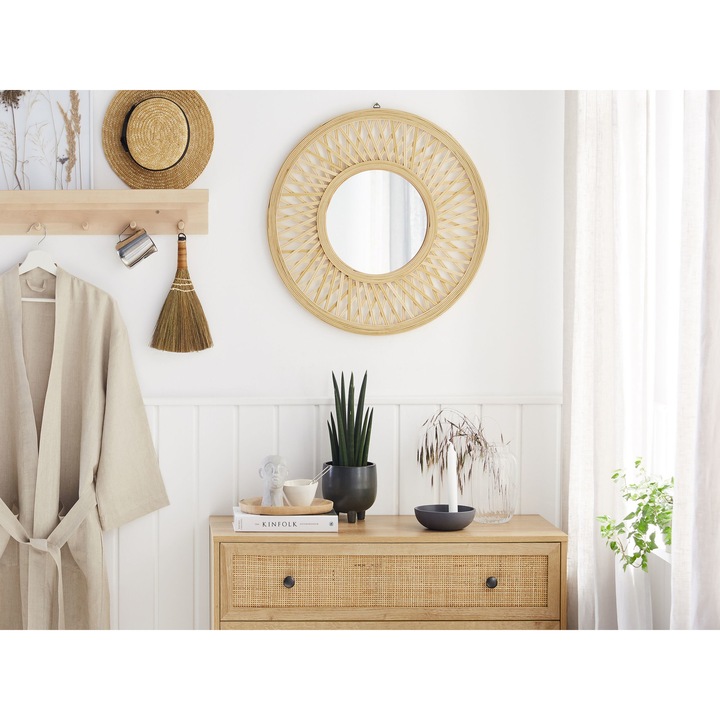 Világosbarna falitükör ø 60 cm BACATA