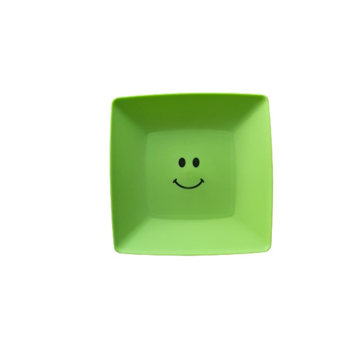 Smiley Plate Négyzetes Tányér, Zöld, Műanyag, 17,5 cm