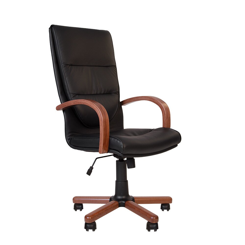 Scaun de birou Credo Extra, cadru si brate din lemn 1.031, piele naturala Lux, negru