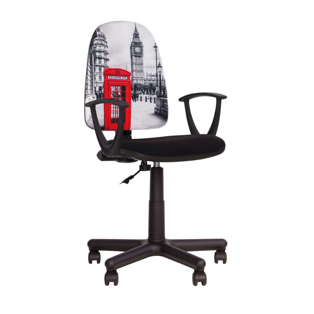 Scaun de birou Falcon GTP, cu brate, textil ZT-25, negru/multicolor TA2