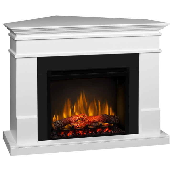 Semineu electric Lisabona Premium Drept/Colt Alb cu focar electric 3D Dimplex Optiflame XHD28 si sunet