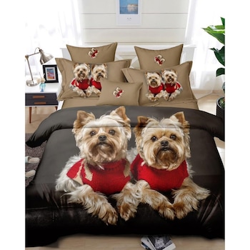 Set Lenjerie Bumbac Finet cu 2 Fete, 6 Piese, Pat 2 Persoane, Twin Dogs Set Lenjerie Bumbac Finet cu 2 Fete, 6 Piese, Pat 2 Persoane, Twin Dogs