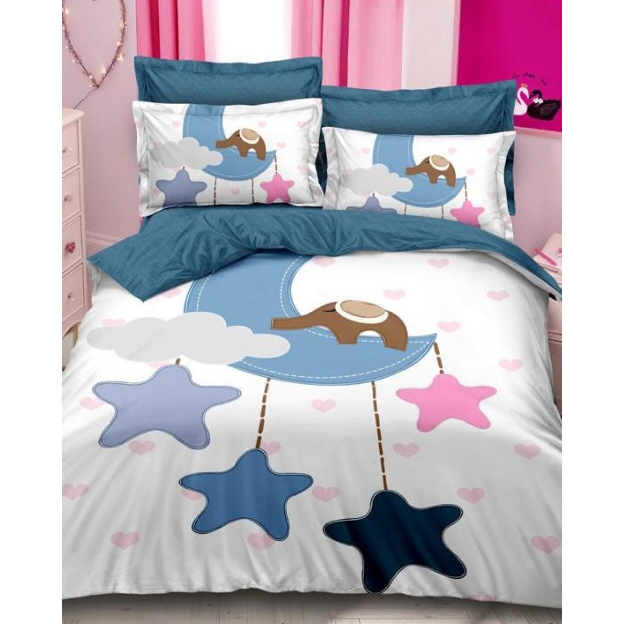 Set Lenjerie Bumbac Finet cu 2 Fete, 6 Piese, Pat 2 Persoane, Young Stars