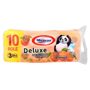 Hartie Igienica Misavan Deluxe, 10 Role/Set, 3 Straturi, Parfum de Piersica Hartie Igienica Misavan Deluxe, 10 Role/Set, 3 Straturi, Parfum de Piersica