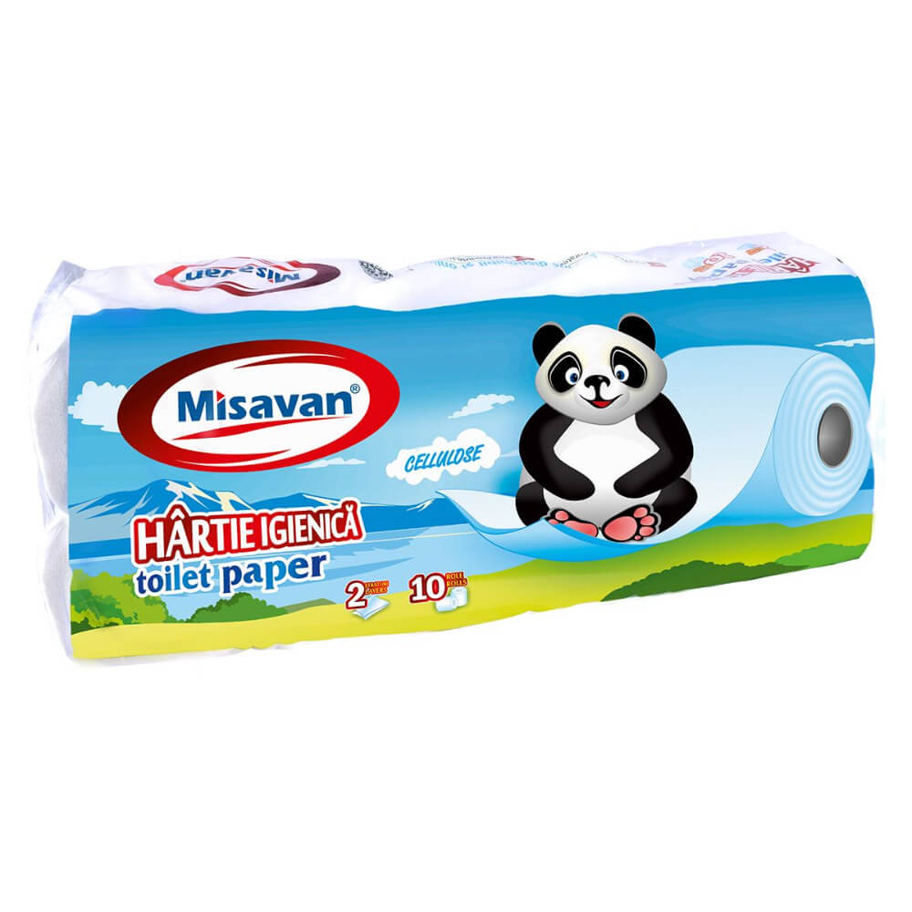 Hartie Igienica Misavan, 10 Role/Bax, 2 Straturi, 140 Foi/Rola, Alba, Neparfumata