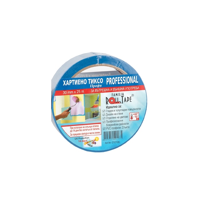 Banda de mascare, Familia Roll Band, hartie, 14 zile UV, albastru, 30 mm x 25 m