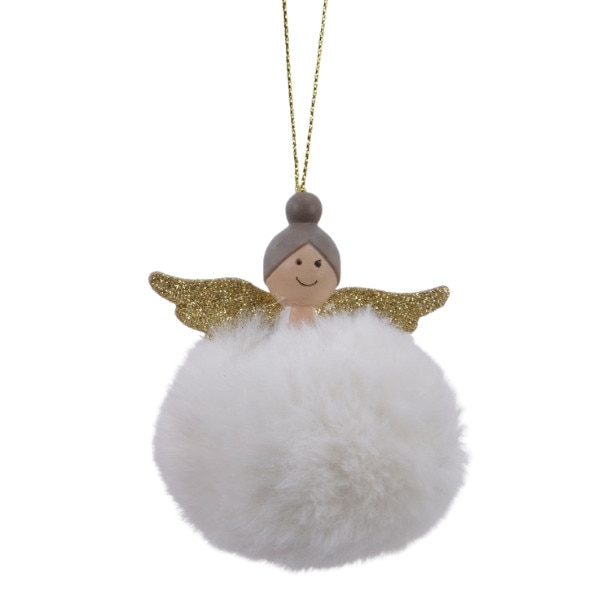 Figurina textila ingeras, cu agatatoare, alb/roz, 5x7.5 cm