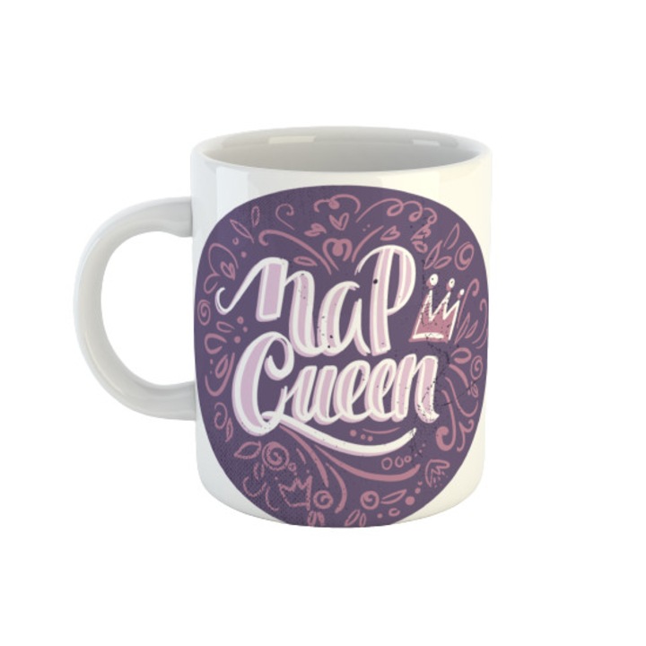 Cana ceramica personalizata cu mesajul Nap Queen, multicolor, 330 ml