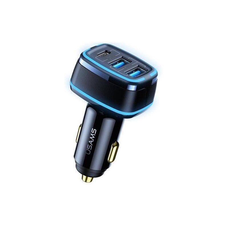 Incarcator Auto Usams Super Fast Charger 80w, 2 X Usb Port, 1 X Usb Type-c, Negru - Cc126tc01
