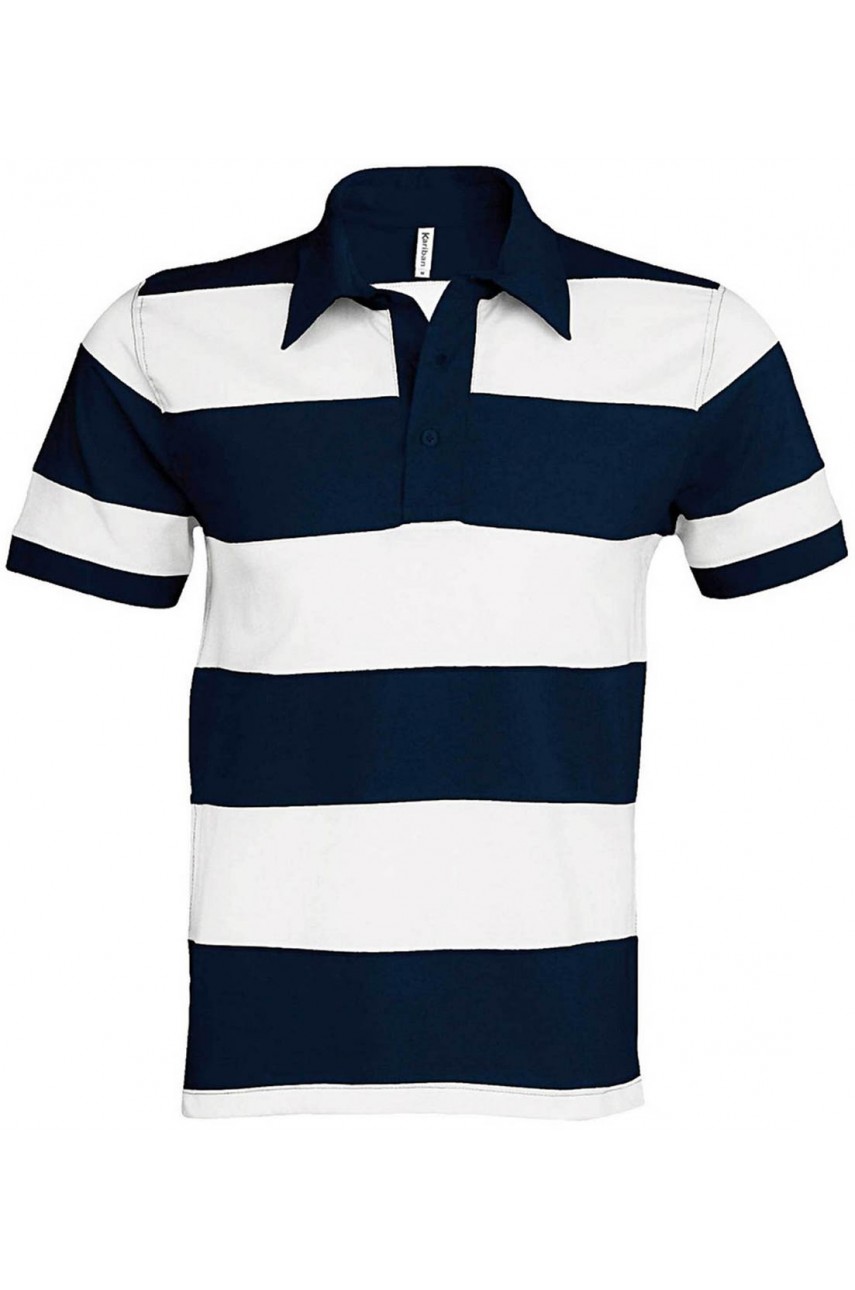 Tricou polo barbati, bumbac, Kariban Ray, Bleumarin/Alb