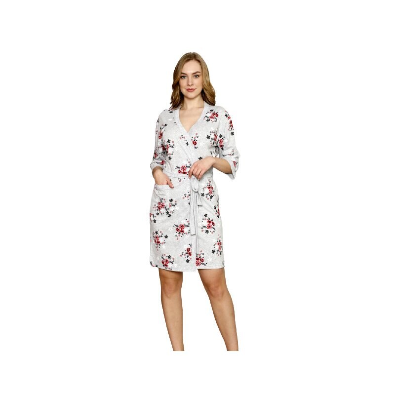 Halat, maneca 3/4, gri cu floricele XL