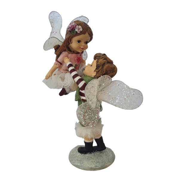 Figurina polirasina copii ingerasi, roz/verde, 17 cm