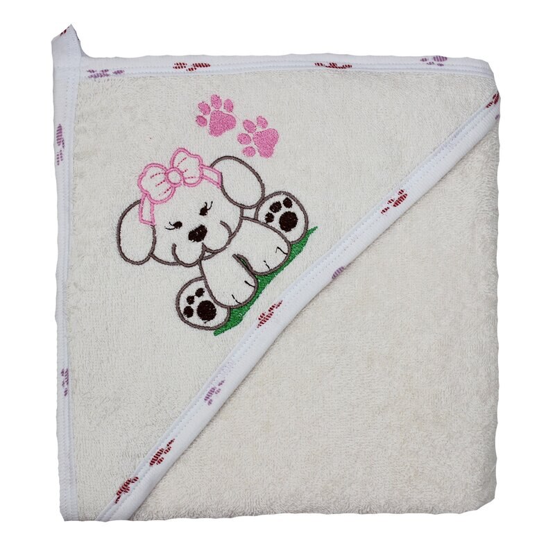 Prosop de baie cu gluga, Puppy with bow, crem, 80 x 100 cm