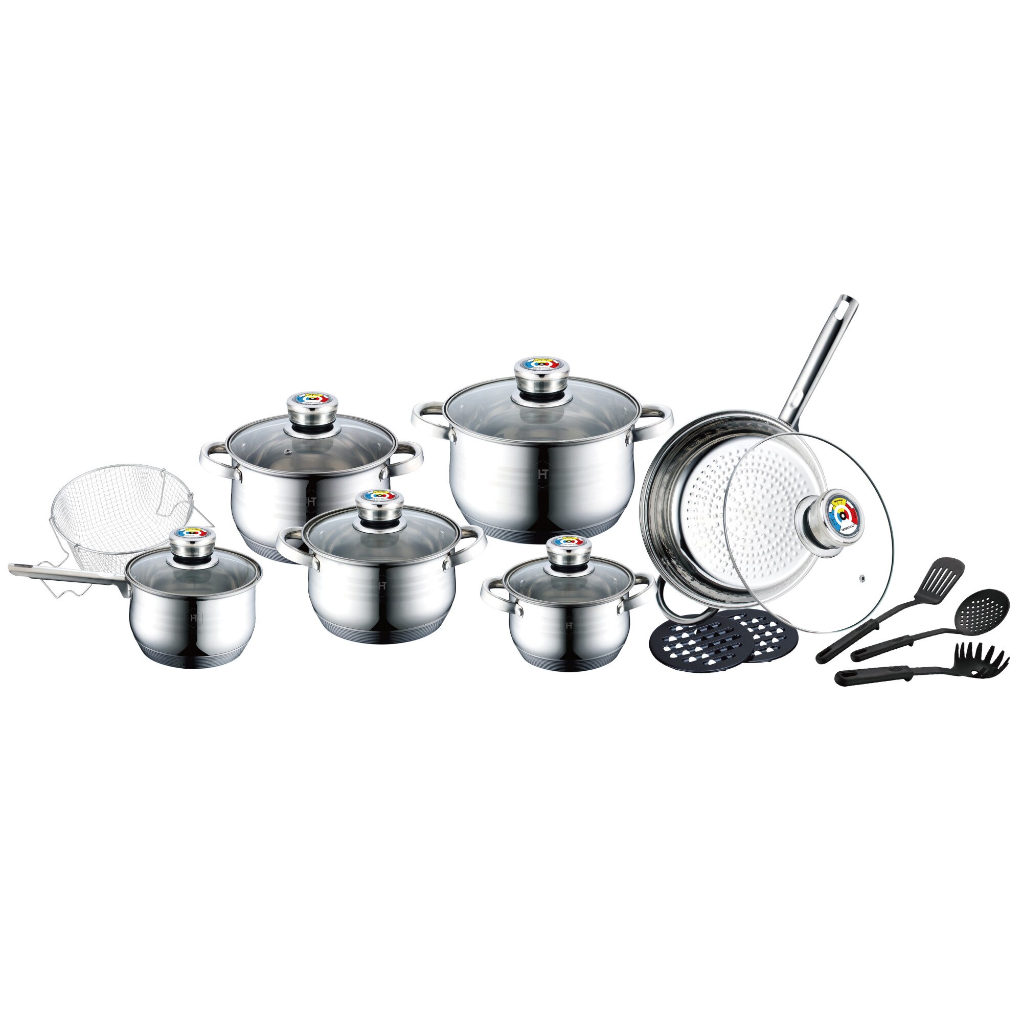 Set 18 Piese Inox HERENTHAL HT-1801B, 9 Straturi, Inductie, Negru