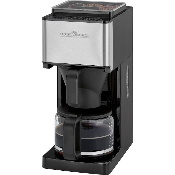 Cafetiera cu functie de macinare Proficook KA1138, 1.25 l, LED, 220-240 V, 50/60 Hz, 900 W, Negru/Argintiu