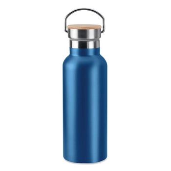 Termos din inox cu perete dublu, albastru inchis, 500 ml, capac din bambus, Piksel, suport din lemn inclus Termos din inox cu perete dublu, albastru inchis, 500 ml, capac din bambus, Piksel, suport din lemn inclus