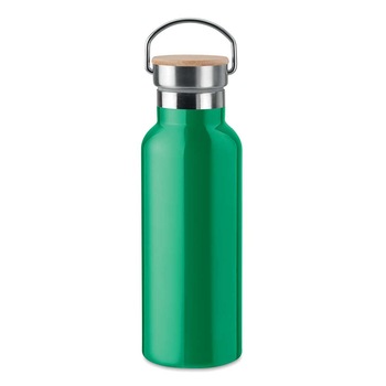 Termos din inox cu perete dublu, verde, 500 ml, capac din bambus, Piksel, suport din lemn inclus Termos din inox cu perete dublu, verde, 500 ml, capac din bambus, Piksel, suport din lemn inclus