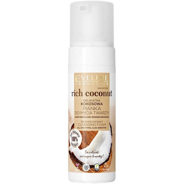 Почистваща пяна за лице, Eveline Cosmetics, Rich Coconut, 150 мл