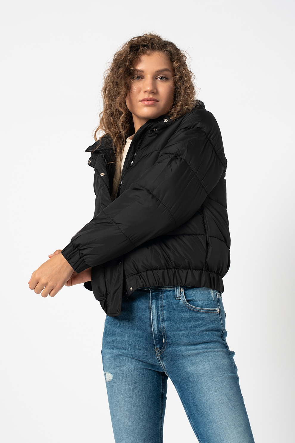 Missguided, Geaca cu vatelina si gluga, Negru, L