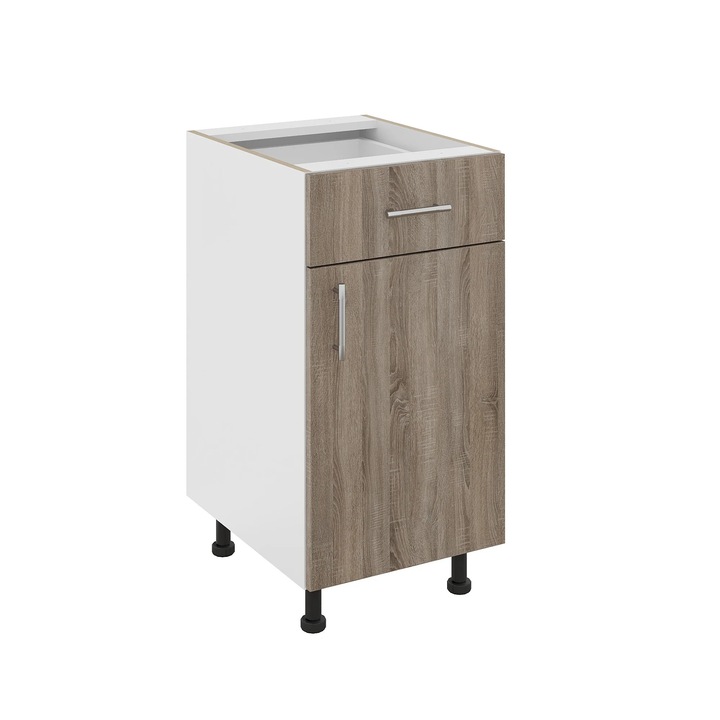 Corp Baza haaus Karo, 1 Sertar, 1 Usa, Stejar Sonoma Inchis/Alb, 40 x 50 x 80 cm